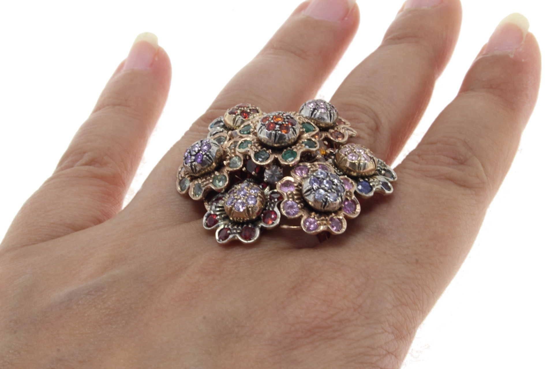 Rose Gold Bouquet of Gemstone Ring In Good Condition In Marcianise, Marcianise (CE)