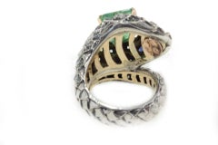 Emerald Diamond Blue Sapphire  Tsavorite Snake rose gold and silver Ring