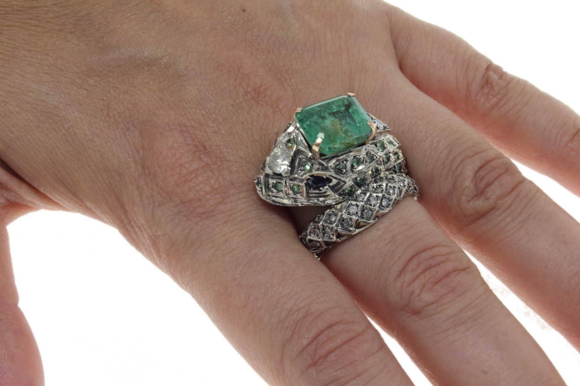 Women's or Men's  Emerald Diamond Blue Sapphire  Tsavorite Snake rose gold and silver Ring