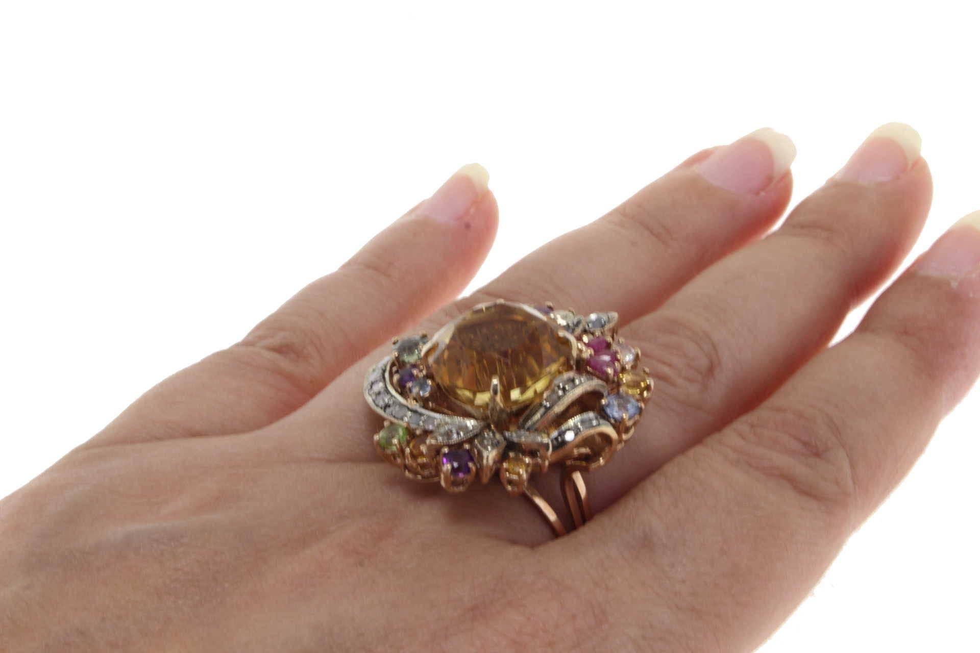  Topaz Amethyst Ruby Diamond Ring In Good Condition In Marcianise, Marcianise (CE)