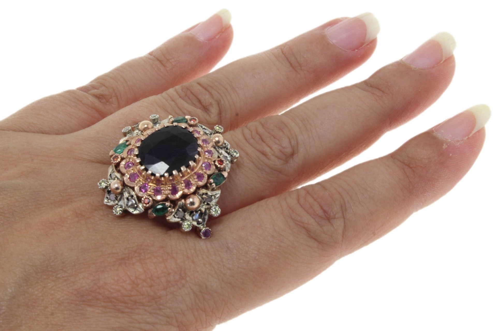 Luise Rose Gold Sapphire Emerald Ruby Diamond Ring In Good Condition In Marcianise, Marcianise (CE)