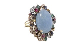 Rose Gold Aquamarine Ruby Emerald Sapphire Diamond Ring