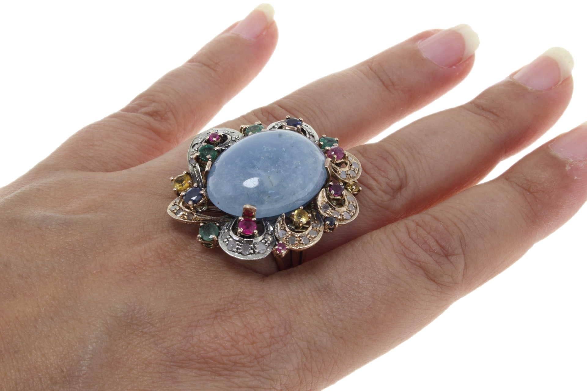  Rose Gold Aquamarine Ruby Emerald Sapphire Diamond Ring In Good Condition In Marcianise, Marcianise (CE)