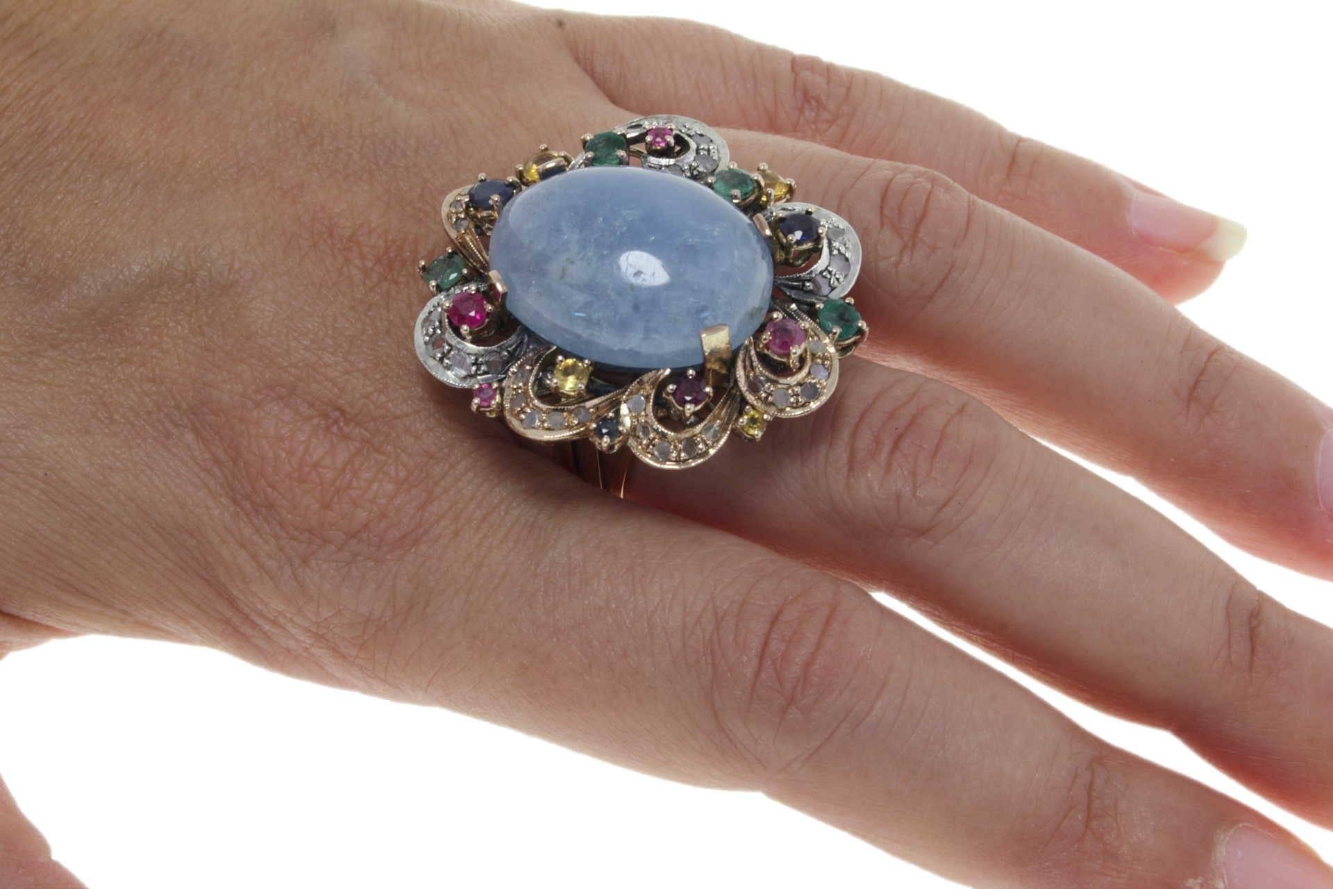  Rose Gold Aquamarine Ruby Emerald Sapphire Diamond Ring 1