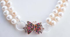 Onyx, White Stones, Rubies, Sapphires, Diamonds, Rose Gold and Silver Necklace