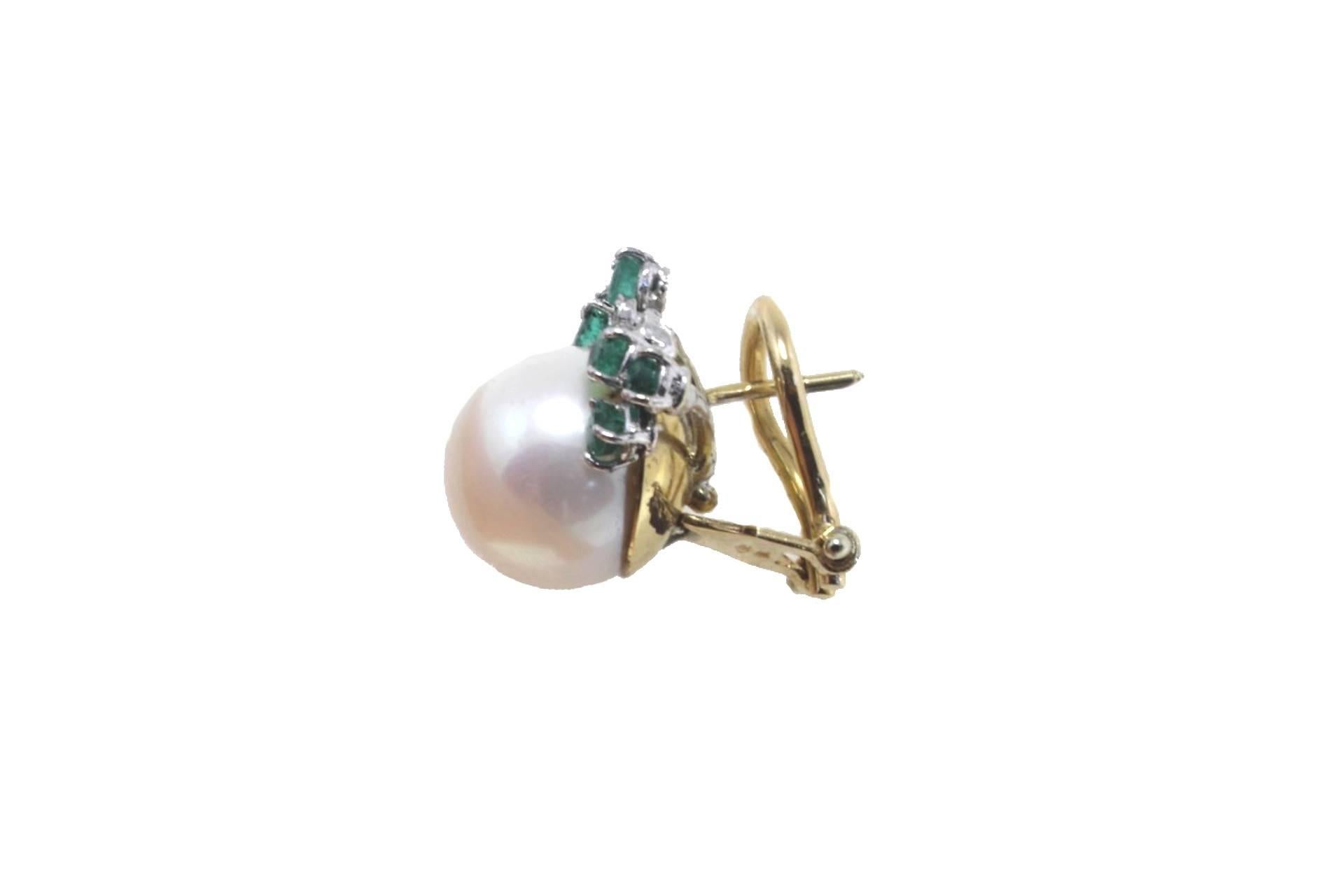 Retro Luise Gold Diamond Emerald Pearl Stud Earring