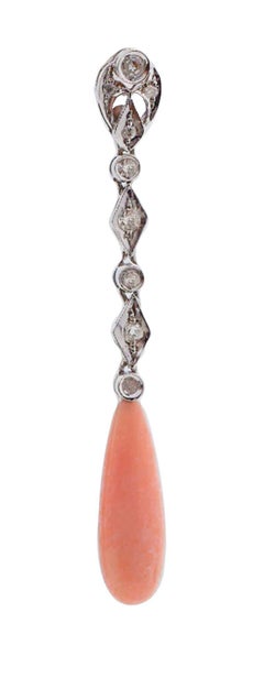 Coral, Diamonds, White Gold Earrings.