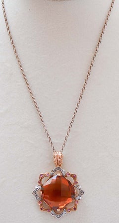Topaz, Rubies, Diamonds, Rose Gold and Silver Pendant.