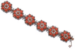 Coral, Sapphires, Diamonds, Rose Gold and Silver Bracelet.