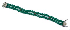 Green Agate, Garnets, Diamonds, Rose Gold and Silver Bracelet.