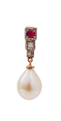 Pearls, Rubies, Diamonds, Rose Gold and Silver Tennis Earrings.