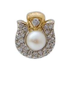 Pearls, Diamonds, 18 Karat Yellow Gold and White Gold Earrings.