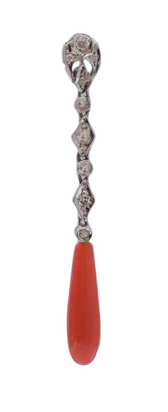 Coral, Diamonds, White Gold Earrings.