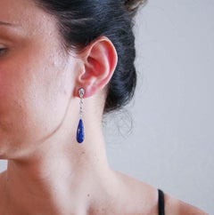 Lapis, Diamonds, White Gold Earrings.