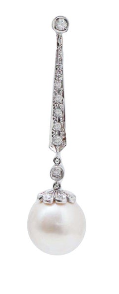 12, 5 Mm Pearls, Diamonds, White Gold Earrings.