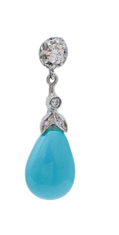 Turquoise, Diamonds, Platinum Earrings.