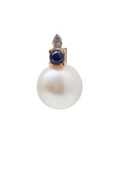 13 Mm Pearls, Sapphires, Diamonds, 14 Karat Rose Gold Earrings.