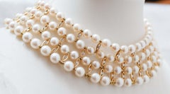 Pearls, Diamonds, 18 Karat Yellow Gold Choker Necklace.