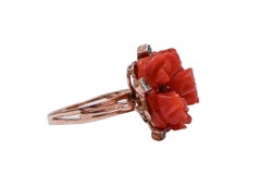 Coral, Tsavorite, Rose Gold and Silver Ring