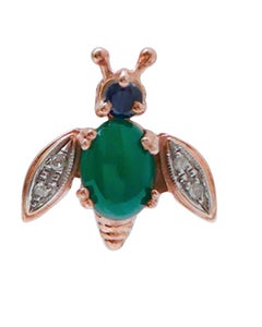 Boucles d'oreilles « Fly » en agate verte, saphirs, diamants, or rose et argent.