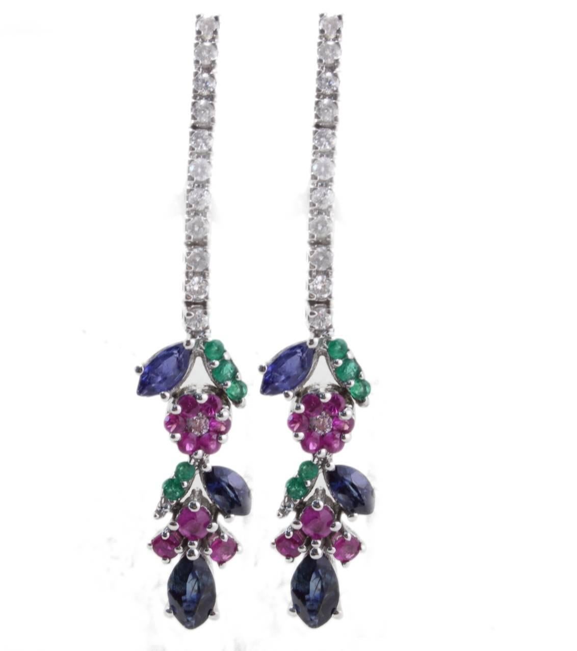 Luise Diamond Ruby Emerald and Sapphire Necklace and Earrings In Good Condition In Marcianise, Marcianise (CE)
