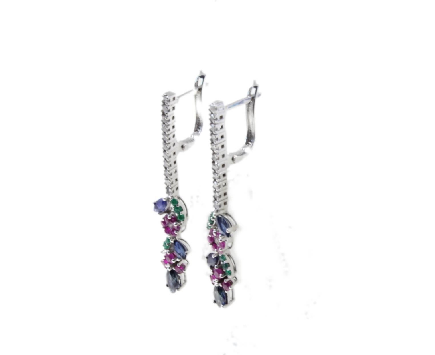 Women's or Men's Luise Diamond Ruby Emerald and Sapphire Necklace and Earrings