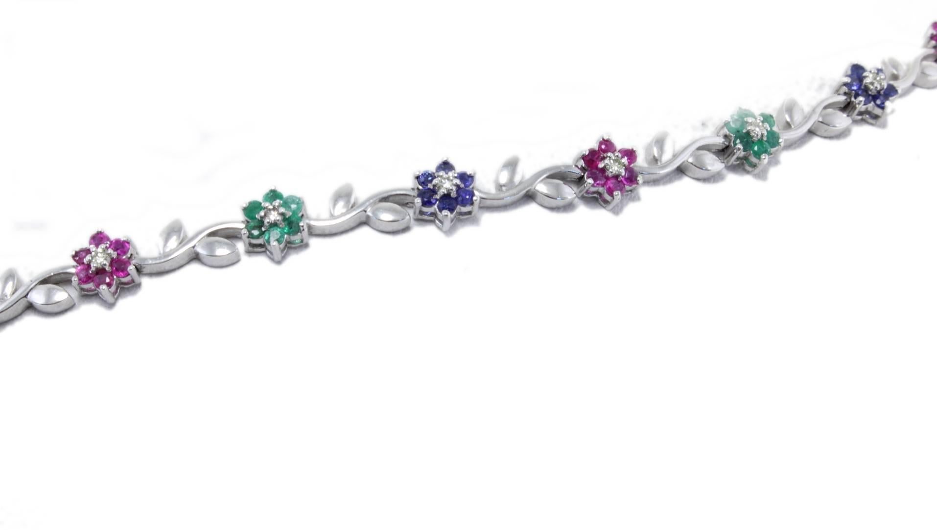 Retro sapphires ruby emerald and diamonds Link Bracelet