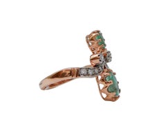 Emeralds, Diamonds, Rose Gold and Silver Ring.