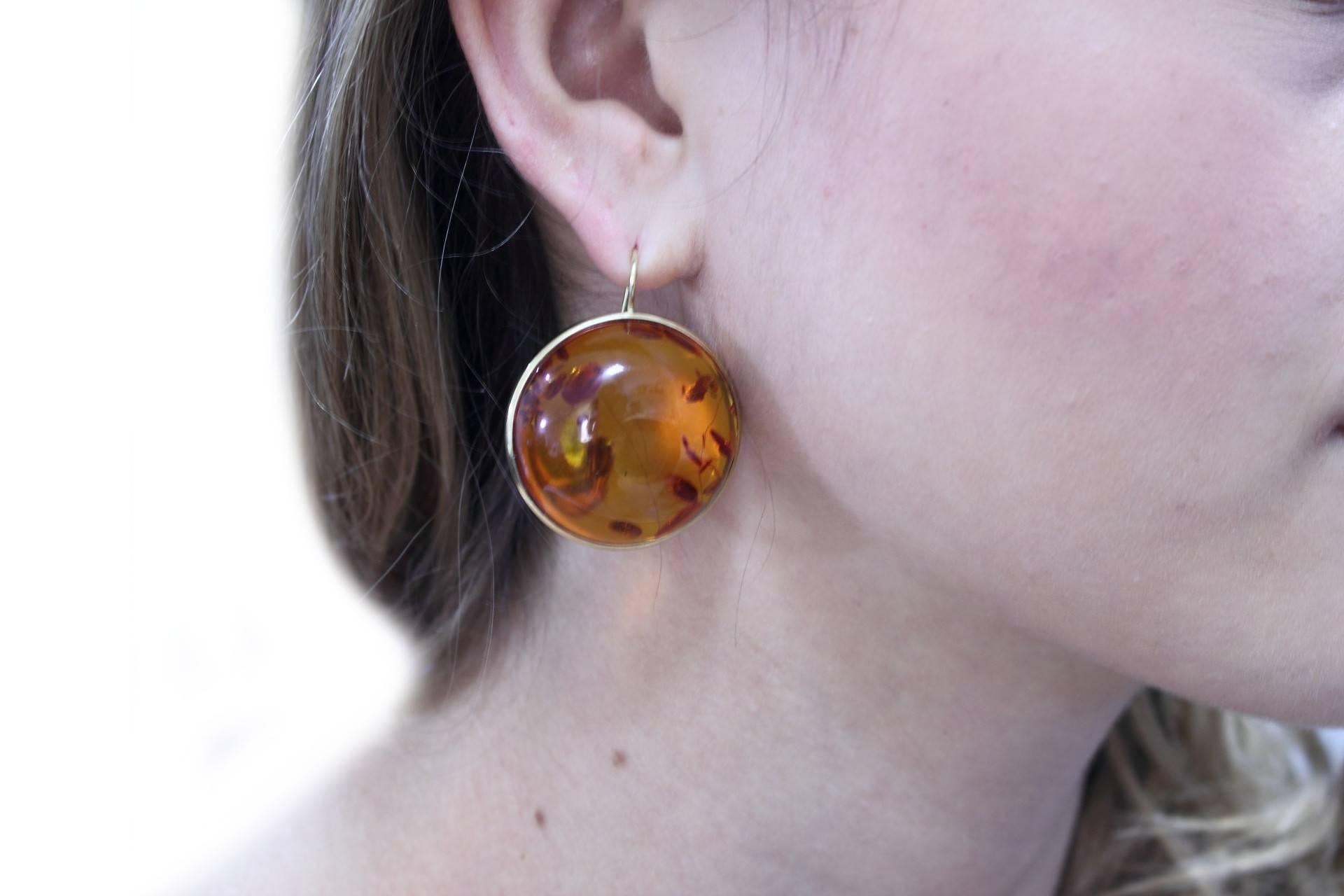 Women's 18 kt Gold Amber Earring