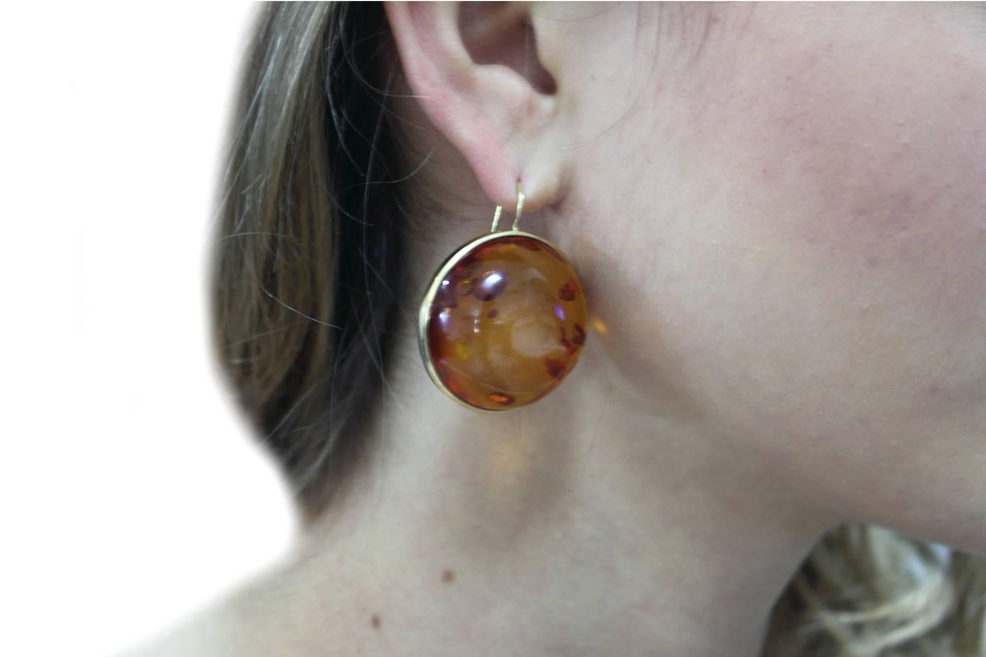 18 kt Gold Amber Earring In Good Condition In Marcianise, Marcianise (CE)