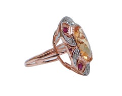 Topaz, Rubies, Diamonds, Rose Gold and Silver Ring.