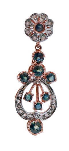 Sapphires, Diamonds, Rose Gold and Silver Earrings.