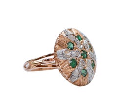 Emeralds, Diamonds, Rose Gold and Silver Ring.