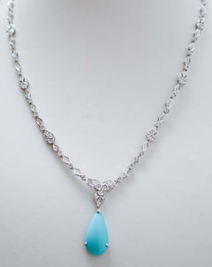 Turquoise, Diamonds, White Gold Necklace.