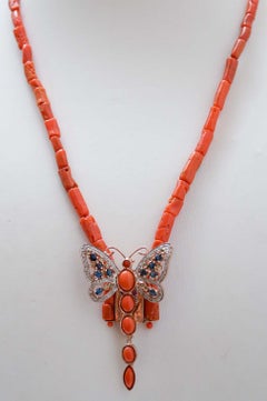 Coral, Sapphires, Rubies, Emeralds, Diamonds, Gold and Silver Necklace/ Brooch