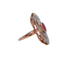 Ruby, Diamonds, Rose Gold and Silver Ring.