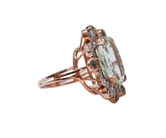 Green Amethyst, Tanzanite, Diamonds, Rose Gold and Silver Ring