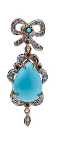 Magnesite, Sapphires, Diamonds, Rose Gold and Silver Earrings.