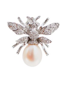 Pearls, Diamonds, Sapphires, White Gold Earrings.