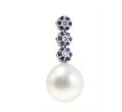 Australian Pearl Blue Sapphire and Diamond Gold Earrings