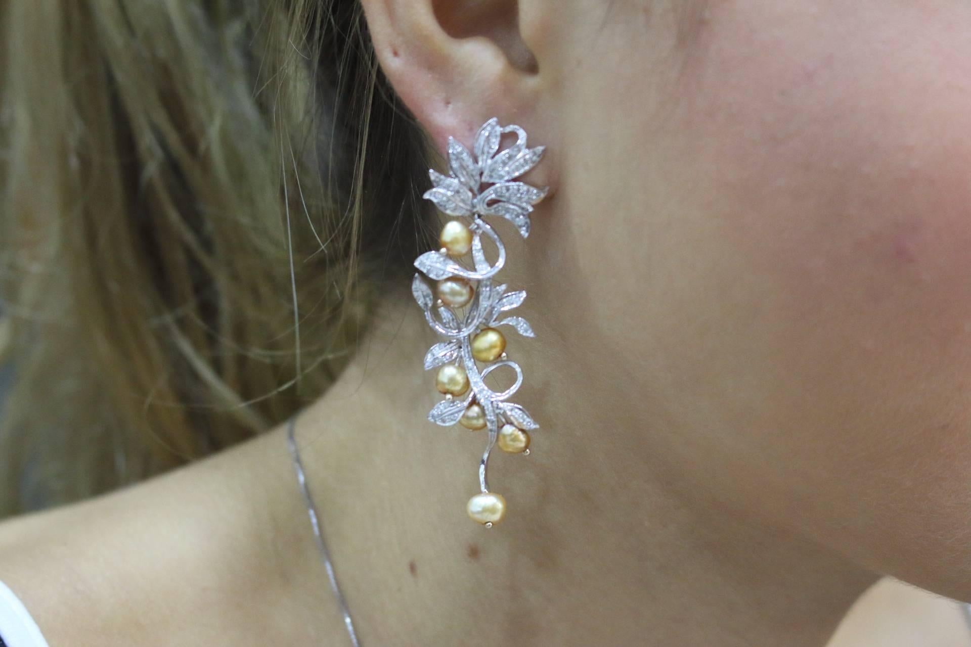 Women's or Men's Luise Diamond Gold Pearl Earrings