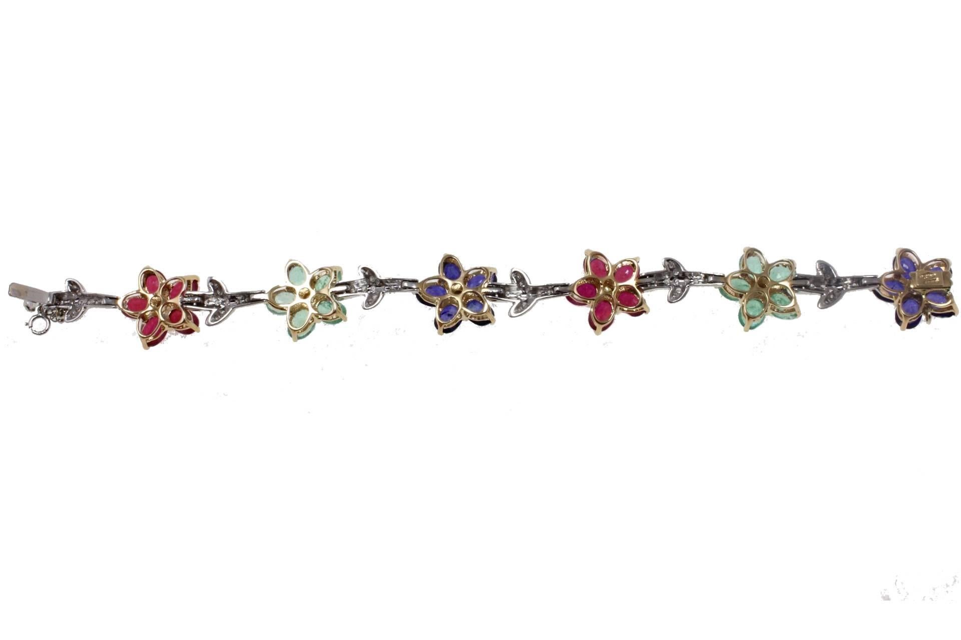 Luise Gold Diamond Ruby Sapphire Emerald Bracelet In Good Condition In Marcianise, Marcianise (CE)