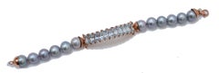 Grey Pearls, Aquamarine Colour Topaz, Diamonds, Rose Gold and Silver Bracelet.