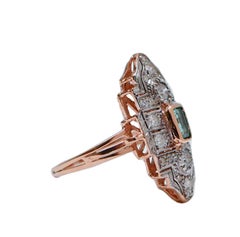 Emerald, Diamonds, Rose Gold and Silver Ring.