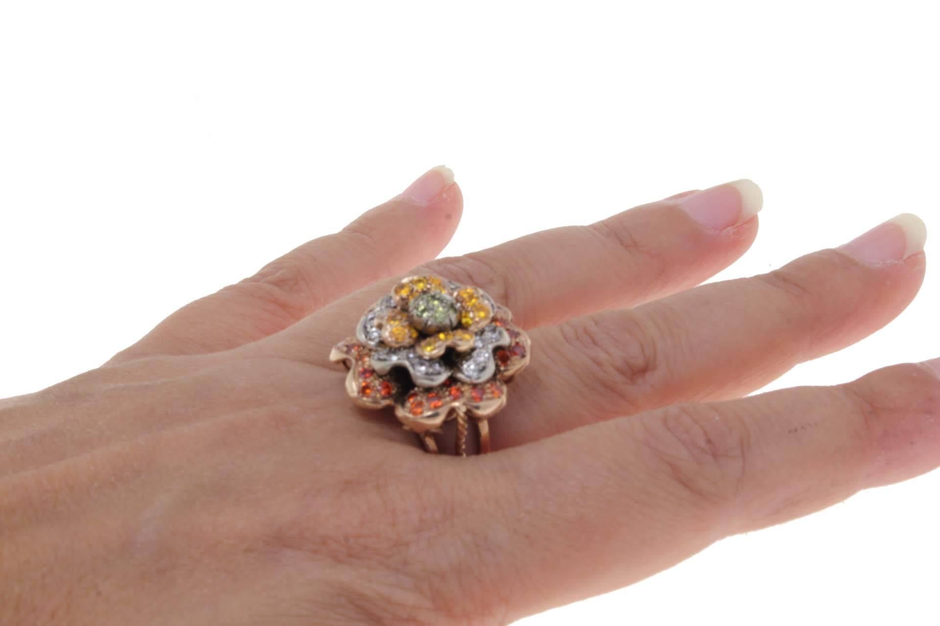  Multi-Stone rose gold and silver Ring In Good Condition In Marcianise, Marcianise (CE)