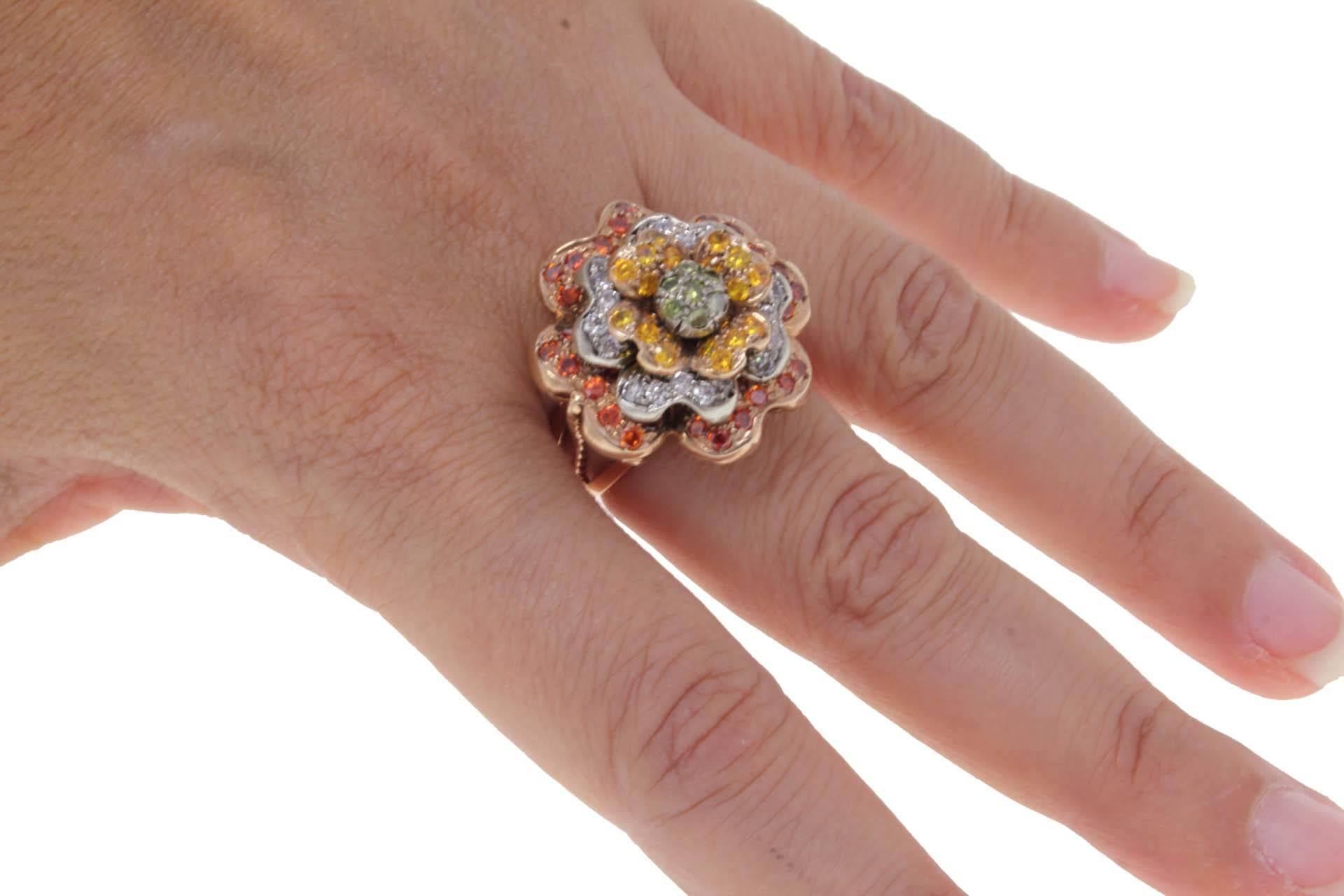 Women's or Men's  Multi-Stone rose gold and silver Ring