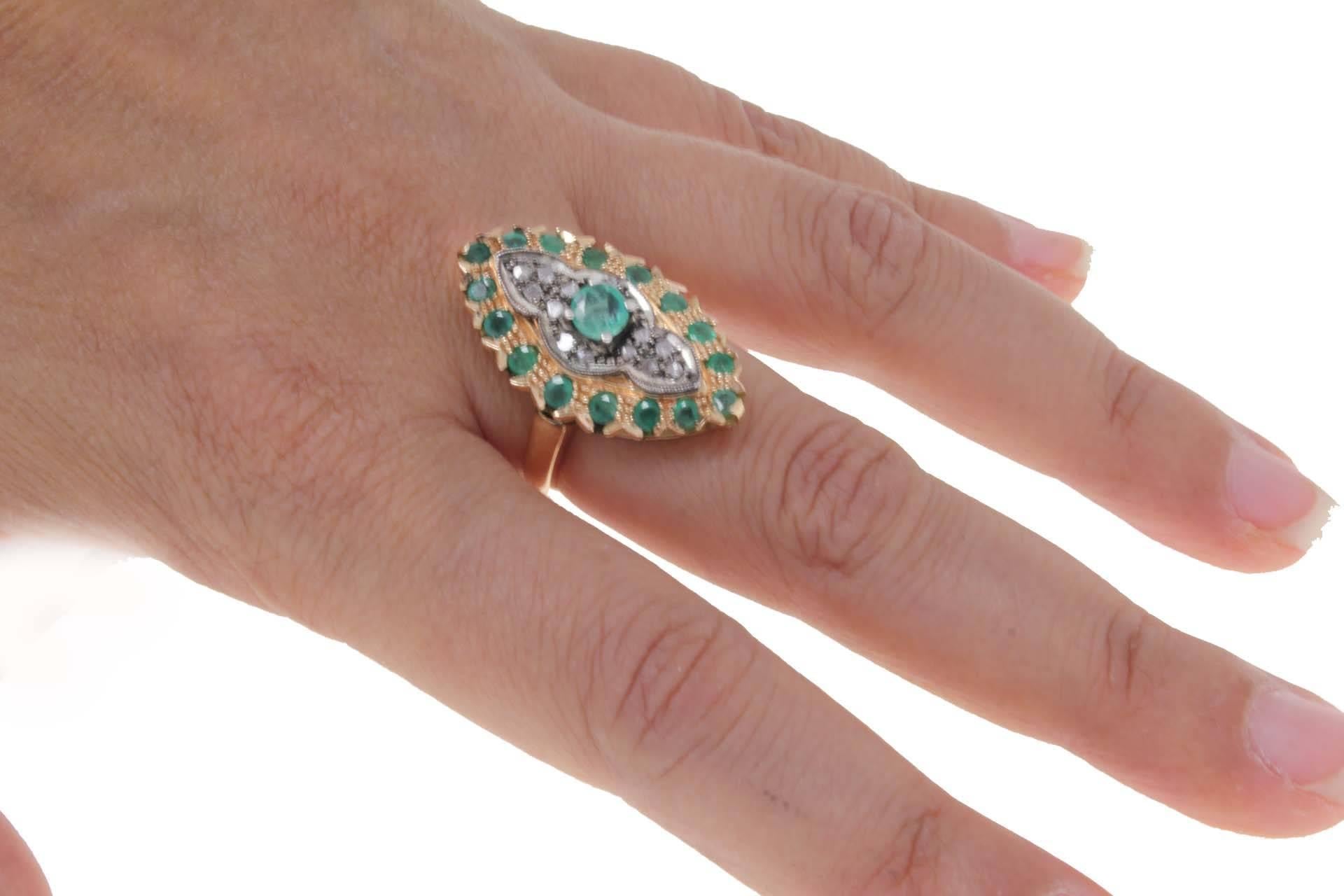 Women's or Men's Emerald and Diamond gold and silver Ring