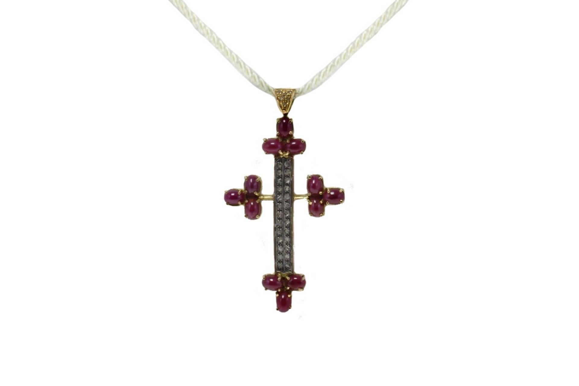 Retro  Gold Silver Diamond Ruby Pendant Necklace