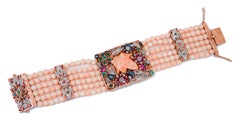 Coral, Sapphires, Rubies, Emeralds, Diamonds, Rose Gold and Silver Bracelet.