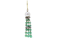 0.53 ct Diamonds, 27.50 ct Emeralds 3.4 g Pearls White, Rose Gold Dangle Earring
